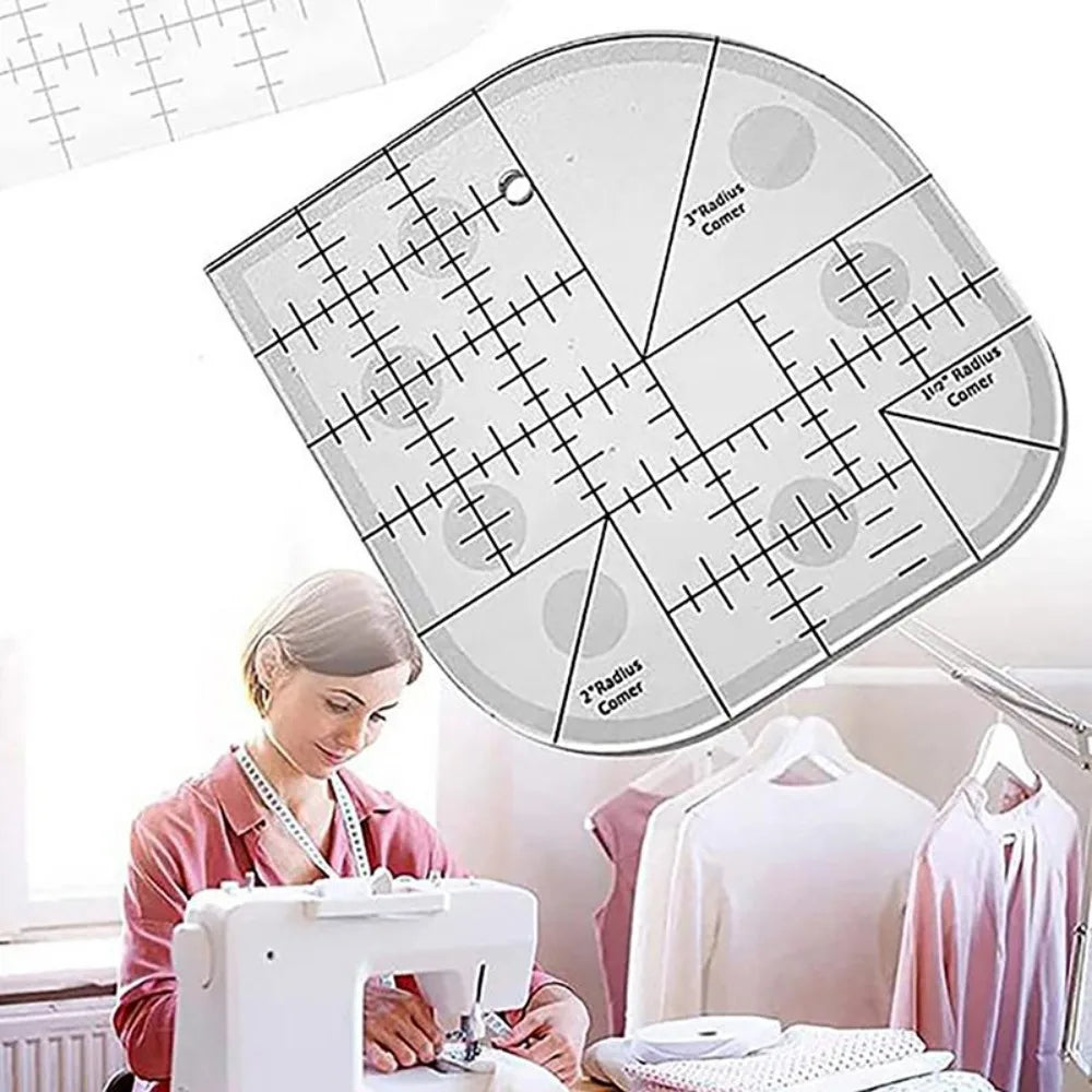 Non-Slip Curved Corner Acrylic Quilting Ruler – 6" Square Patchwork Sewing Template