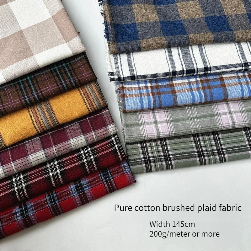 Brushed Plaid 100% Cotton Fabric – 145cm Wide, 250g/m for Shirts, Dresses, Coats & DIY
