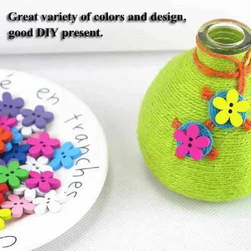 100 Pcs Colorful Flower Wooden Buttons – 2-Hole | DIY Sewing, Knitting, Scrapbooking & Crafts