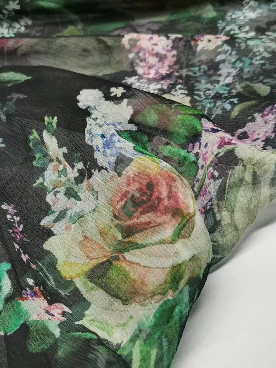 Floral Print Silk-Cotton Blend Fabric – 135cm Wide, 9-10mm | Dresses, Blouses & Luxury DIY Sewing