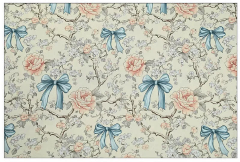 Bowknot & Flower Print 100% Cotton Fabric | 110cm Wide | Sold by the Half Yard