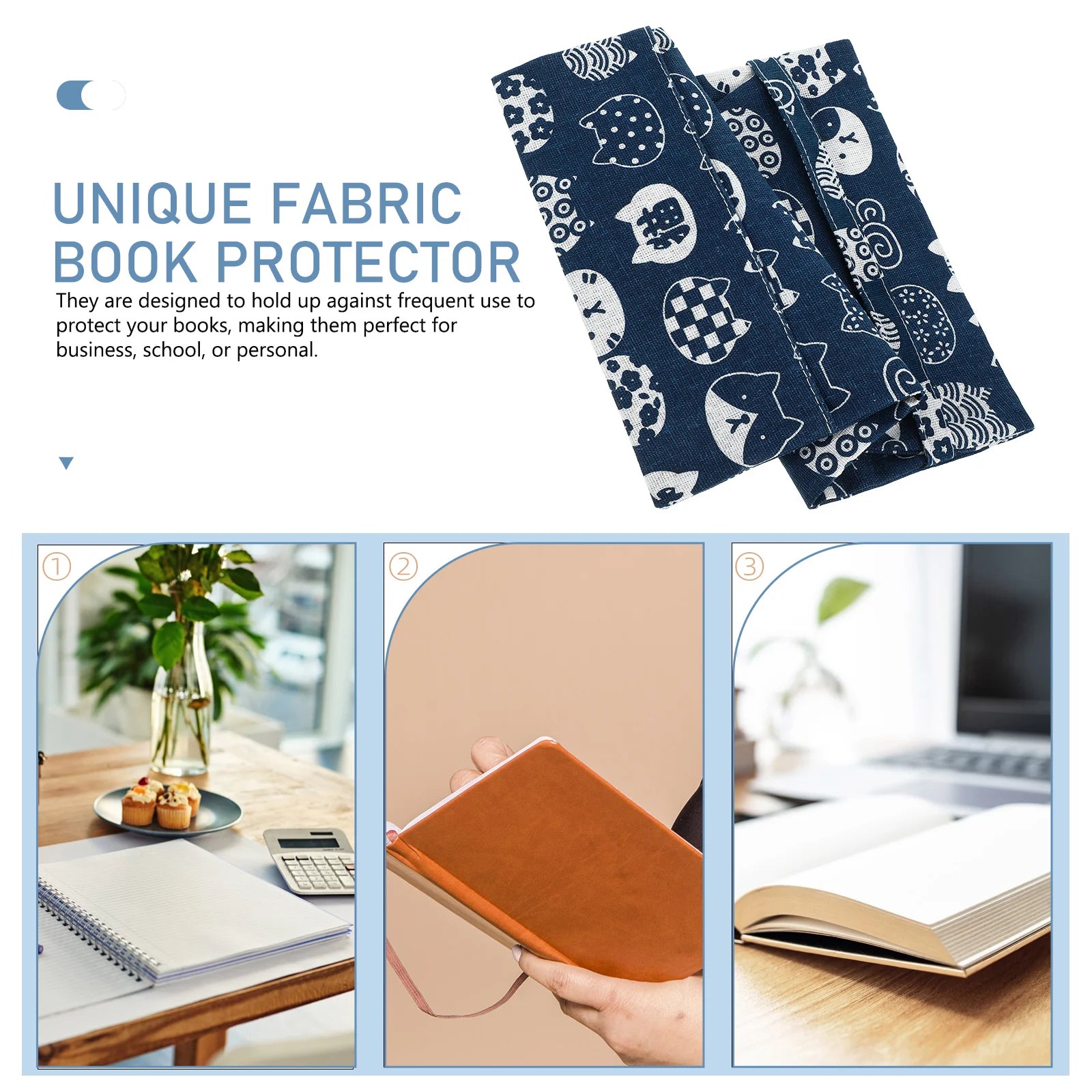 Blue Fabric Book Cover Protector – Reusable Cloth Sleeve for Hardcover Books, Diaries & Textbooks