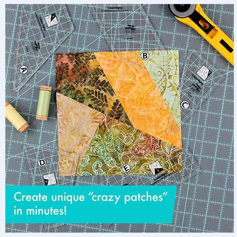 5-Piece Acrylic Quilting Ruler Template Set - DIY Patchwork & Cutting Templates