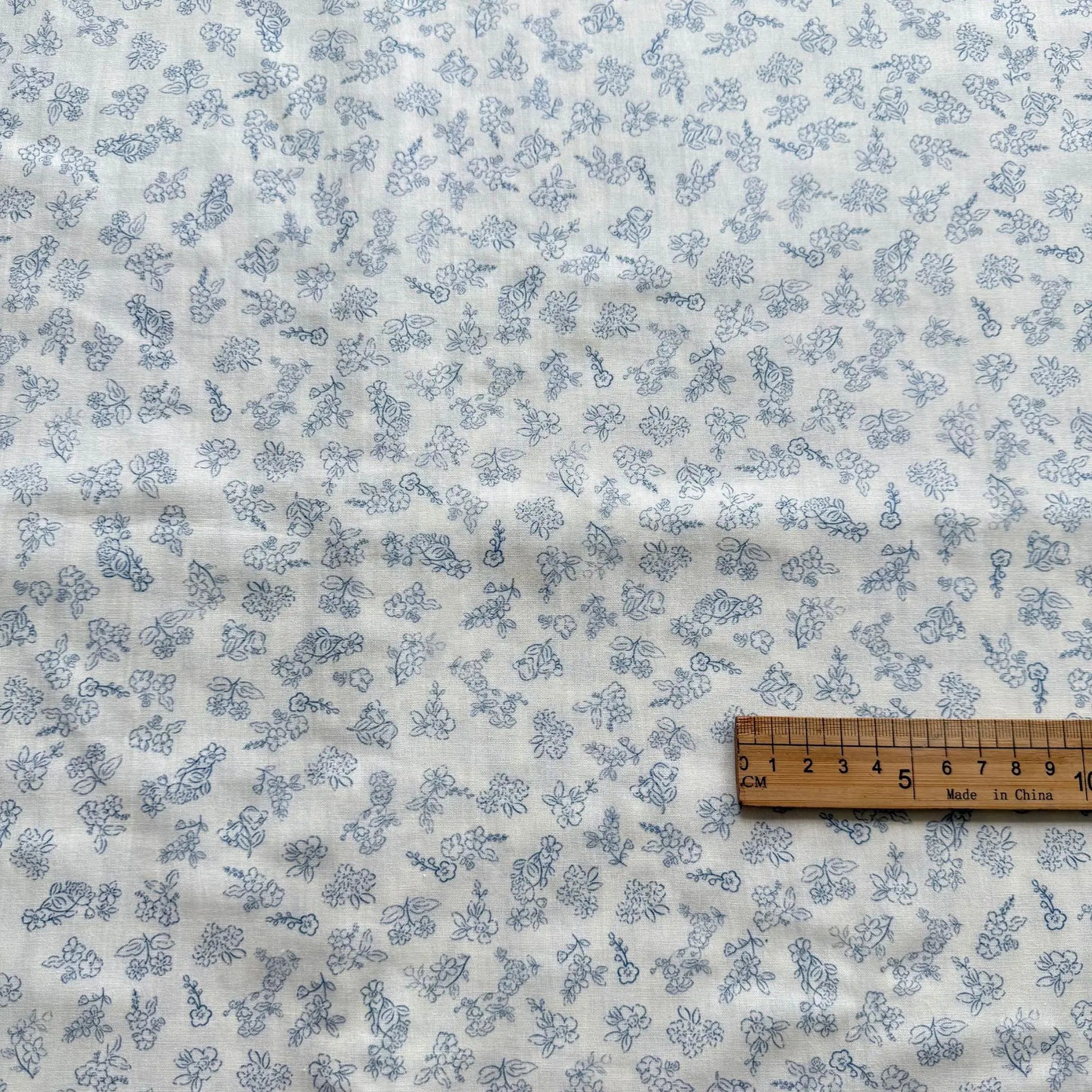 100% Cotton Blue Grid & Floral Print Fabric – 0.5, 1 or 2 Yards | DIY Quilting, Clothing & Home Decor