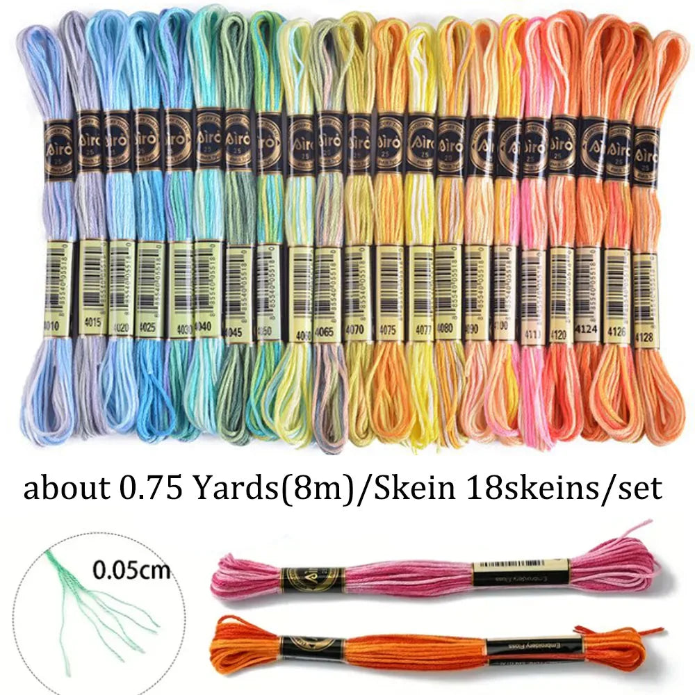 18 Colors Embroidery Thread Cotton Sewing Skeins – Cross Stitch Floss Kit | 8 Meters, 6 Strands