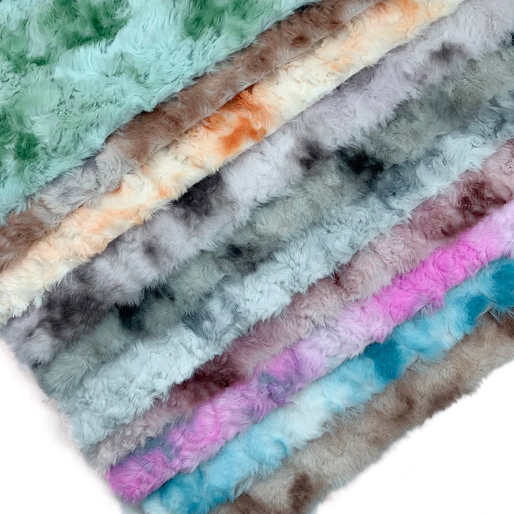 Tejido de Peluche Teñido Anudado – 25x45cm, Pelo de Muñeca de Algodón y Manualidades, 10 Colores