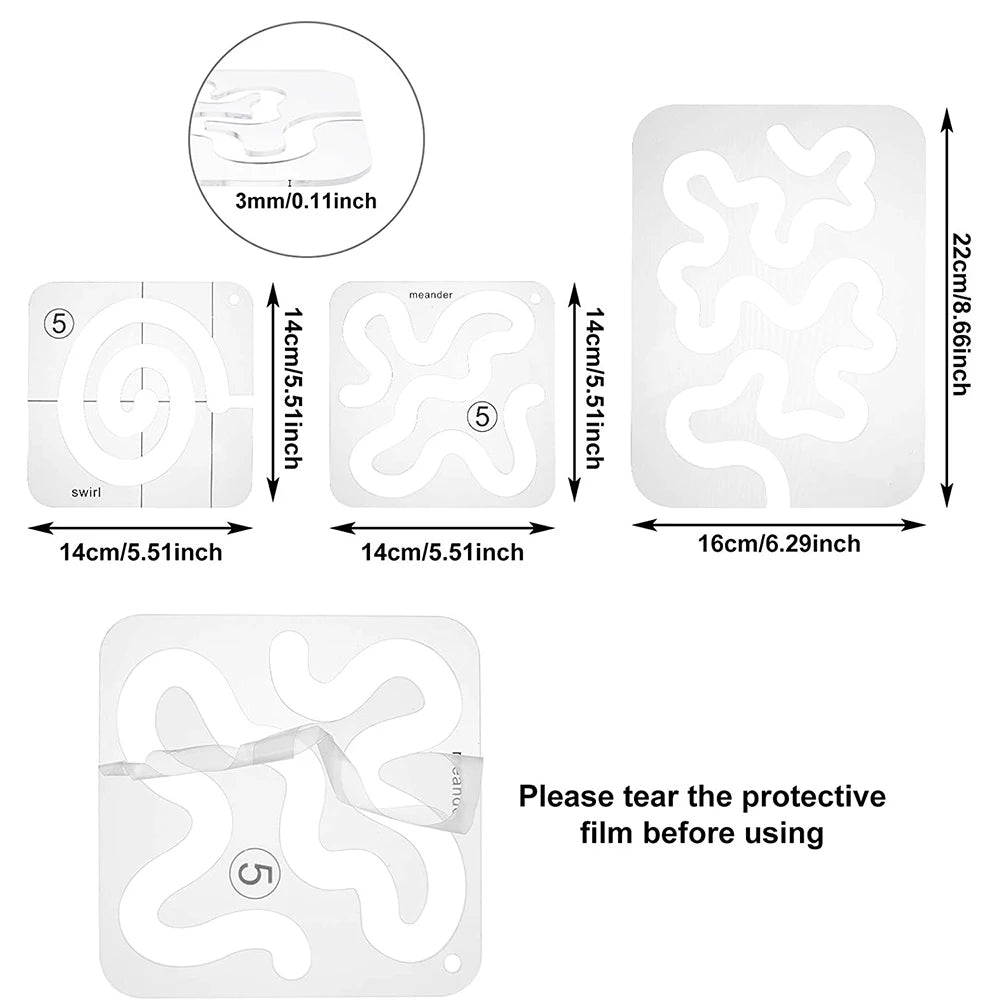 JAY HOME Acrylic Free Motion Quilting Template – 3 Style Options for Domestic Sewing Machines