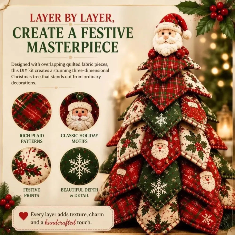 Kit de árbol de Navidad acolchado DIY — Decoración de mesa de patchwork en tela 3D