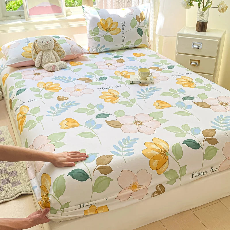 Floral Print Fitted Sheet - 500TC Polyester - 1pc or 3pc Set