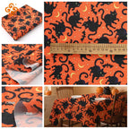 Tela estampada de murciélagos y gatos negros de Halloween – 150 cm (59") de ancho | Cortado a pedido