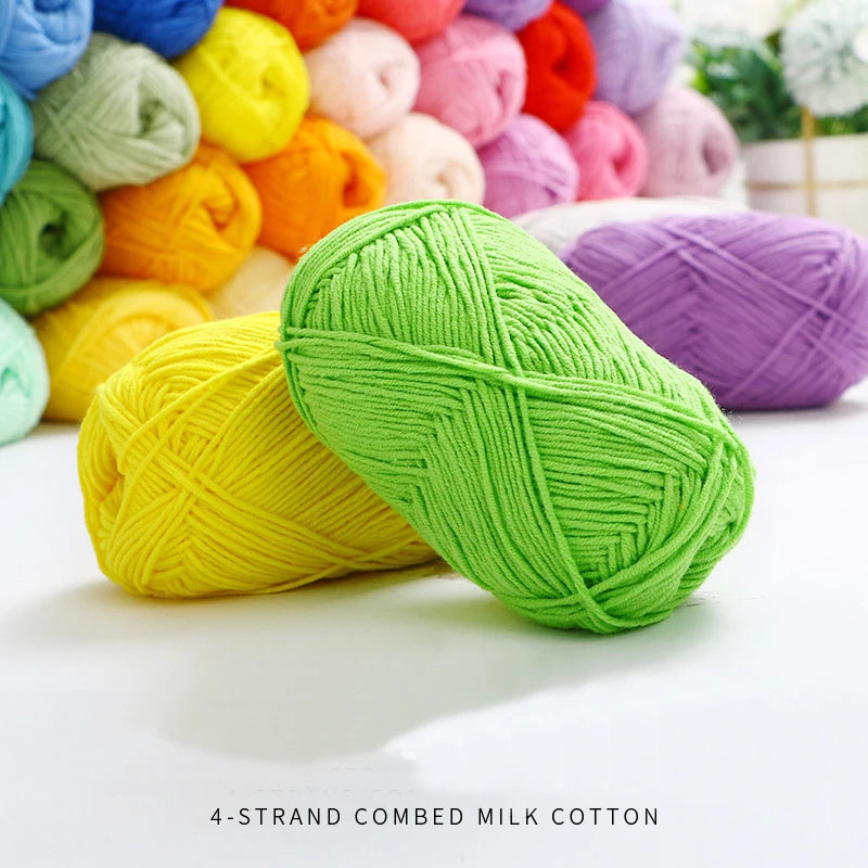 4-Ply Milk Cotton Knitting Yarn – 80% Cotton Blend | 40-50g Skein for Crochet, Sweaters & Amigurumi