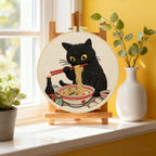 Kit de inicio de bordado Gatito comiendo fideos – Kit de bordado DIY para principiantes