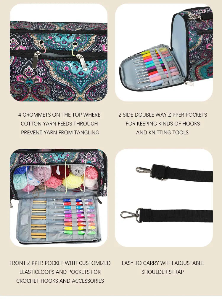 Bolsa de almacenamiento de hilo y ganchillo con estampado Paisley – Estuche organizador de punto (37×20×21cm)