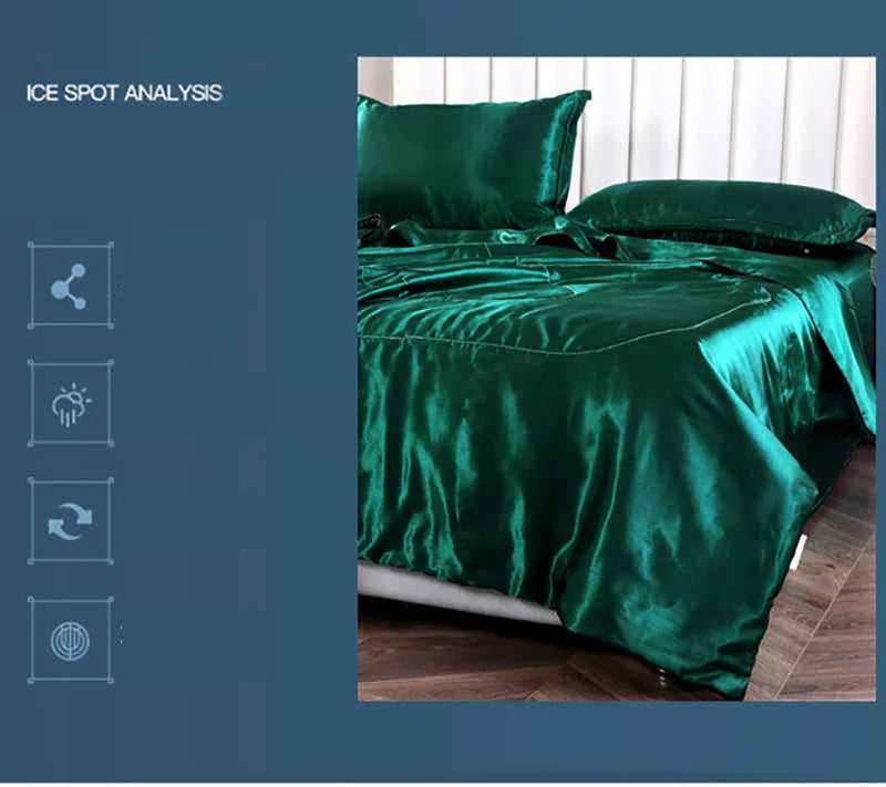 Luxury Satin Patchwork Quilt – Silky Soft, Spring & Summer Comforter, 4 Sizes
