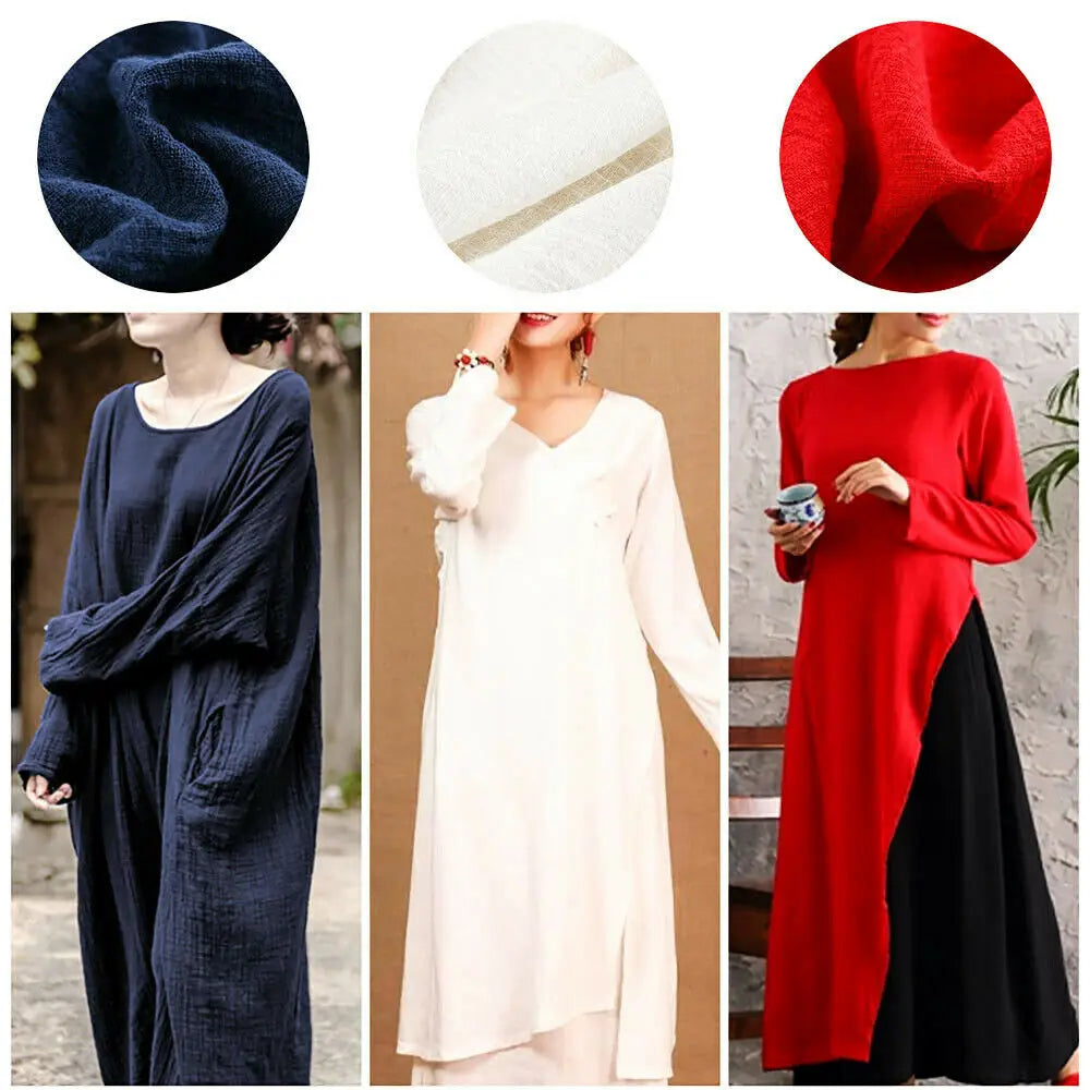 Solid Color Natural Linen Cotton Fabric – Eco-Friendly, 125cm Wide, 90×125cm Per Yard – For Dresses, Skirts, Pajamas & DIY