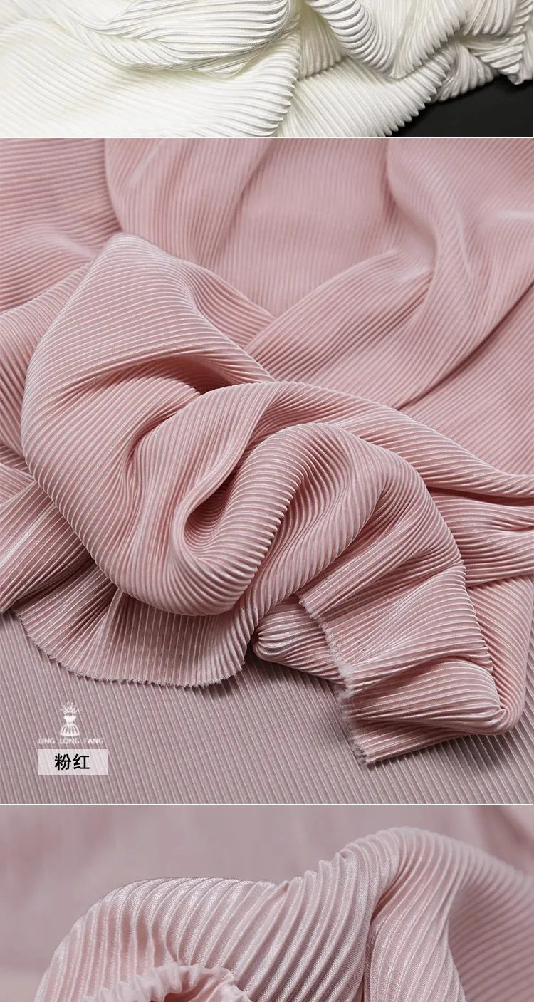 Striped Pleated Elastic Knit Fabric – 100% Polyester, 150cm Wide – For Dresses, Wide-Leg Pants & Designer Apparel