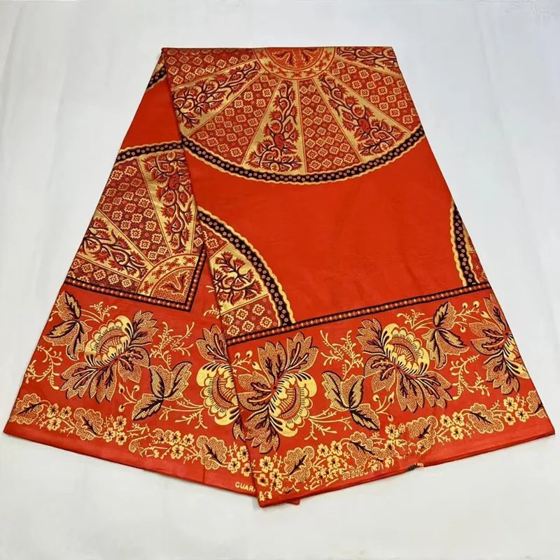 African Wax Print Ankara Fabric – 100% Cotton Gold Print | 6 Yards for Sewing & Wedding Dress