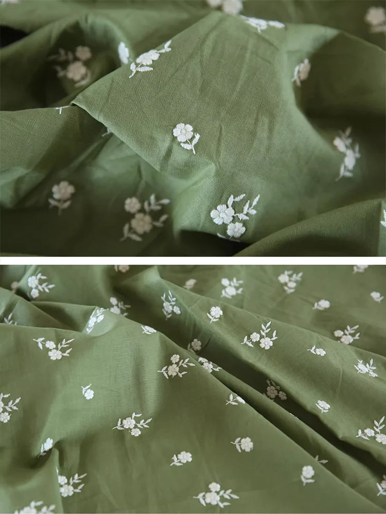 Embroidered Floral Poly-Cotton Fabric – 145cm Wide, Sold by 50cm – For Dresses, Quilting & DIY Clothing