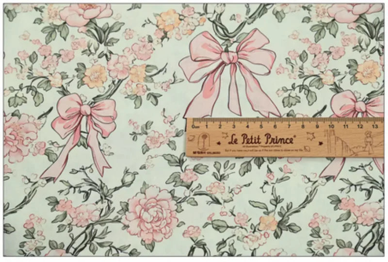 Bowknot & Flower Print 100% Cotton Fabric – 110cm Wide for Bags, Shirts, Quilting & DIY
