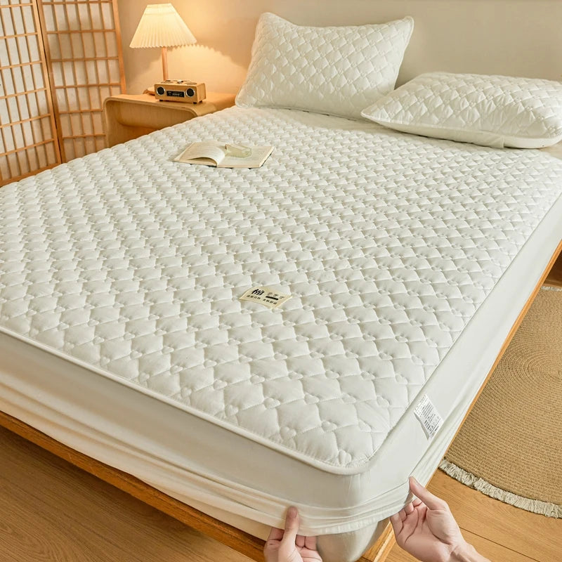 Feng Yu Qing 100% Cotton Quilted Fitted Sheet – 400TC Mattress Protector, Multiple Sizes