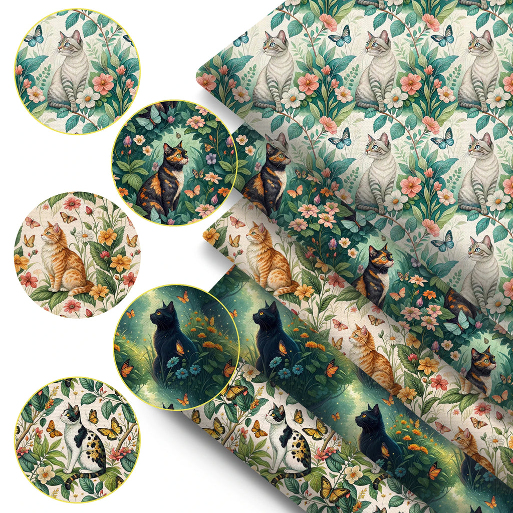 Butterfly & Cat Patchwork Quilting Fabric – 50×145cm Fat Quarter Cut