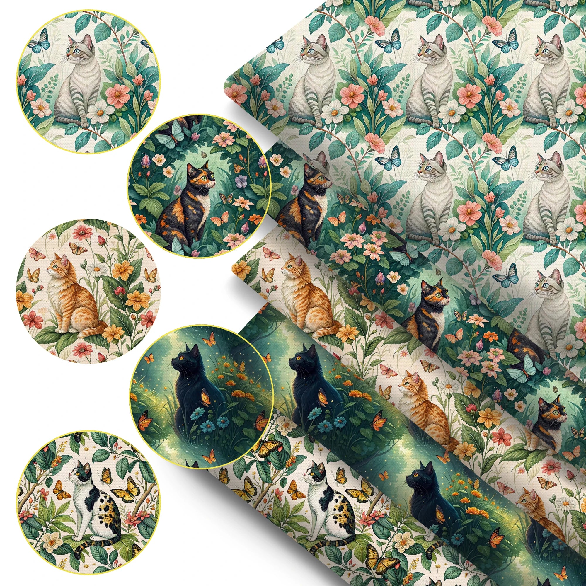 Butterfly & Cat Patchwork Quilting Fabric – 50×145cm Fat Quarter Cut