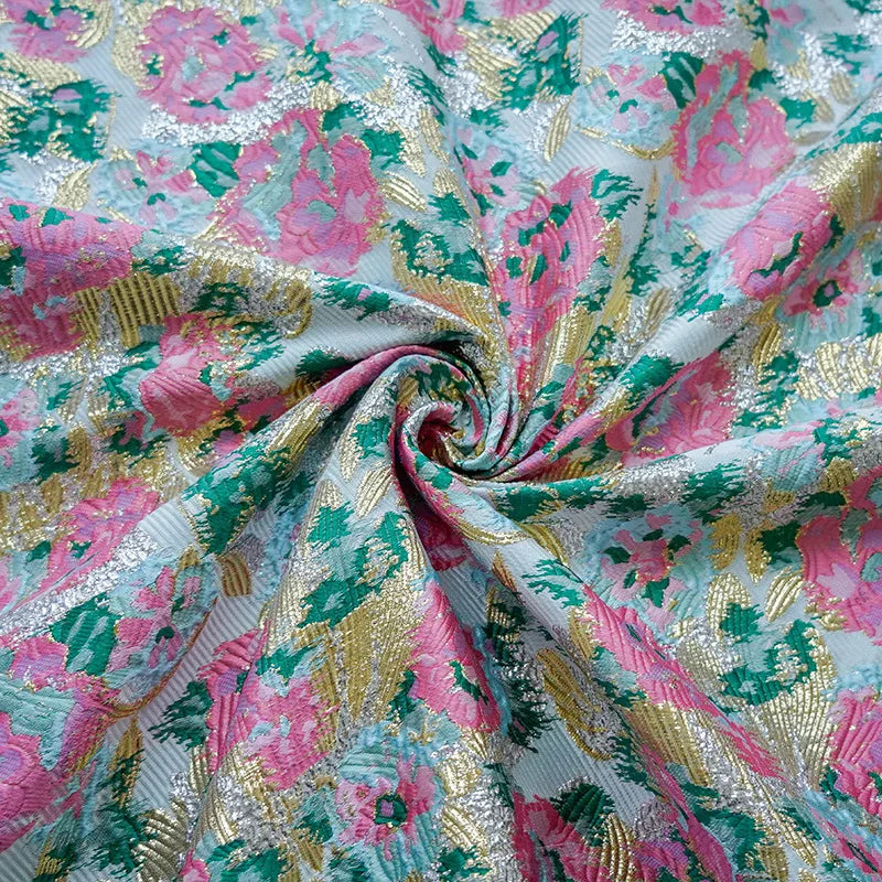Retro Golden Floral Jacquard Fabric | Yarn-Dyed Silk-Look | 50×150cm