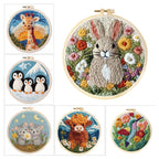 Punch Needle Embroidery Starter Kit – Animal Pattern | 20×20cm (7.8") with Hoop & Yarn