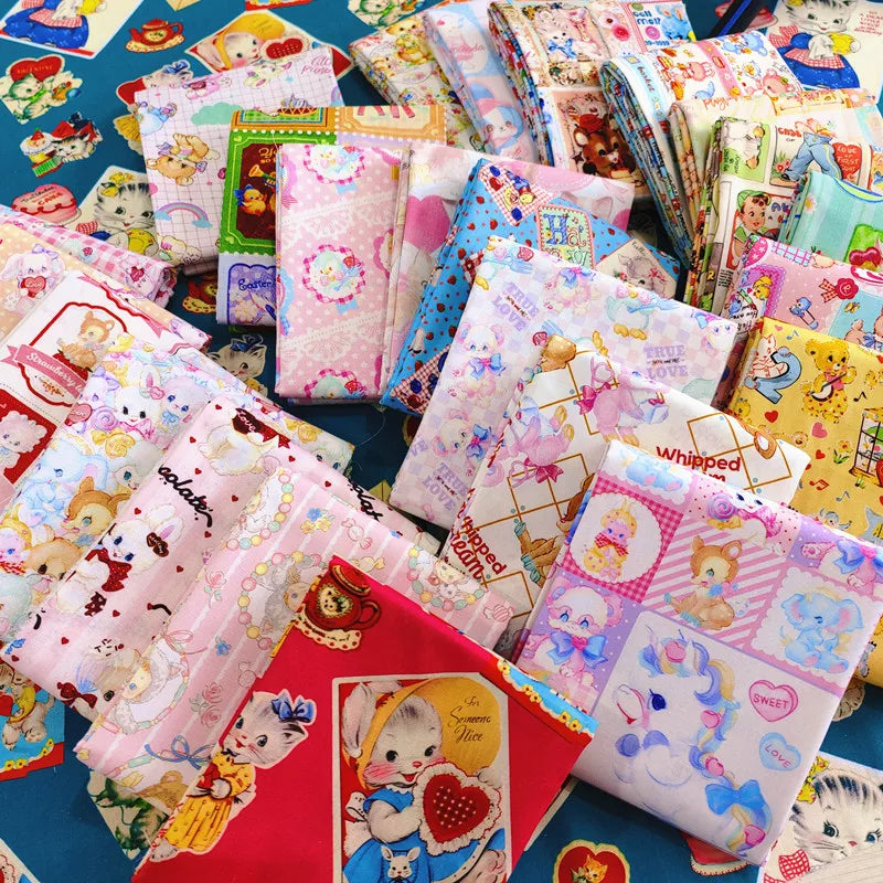 20S Cotton Cute Showa Kawaii Cat Deer Print Fabric DIY Quilting Needlework Material Sewing Dress Kids Clothes Fabrics
