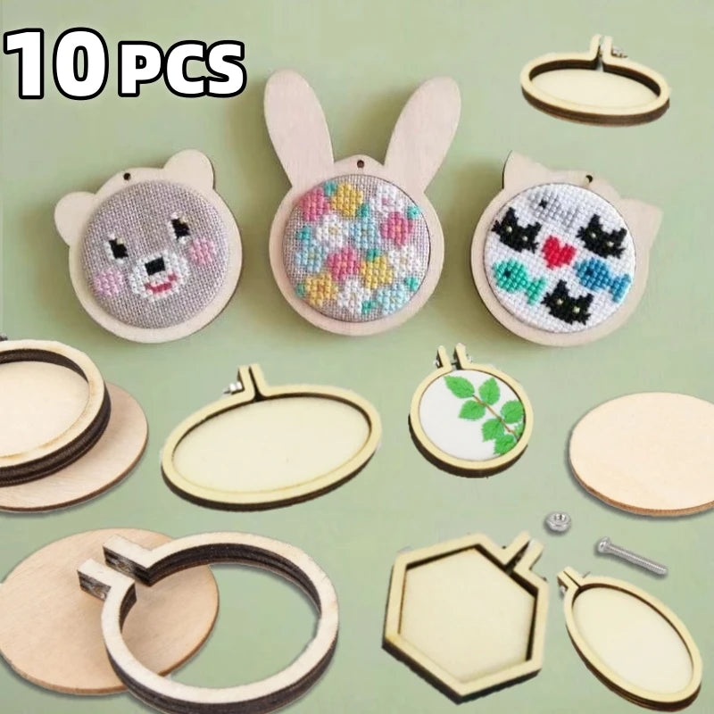 Mini Wooden Embroidery Hoop Set — 10 Pieces