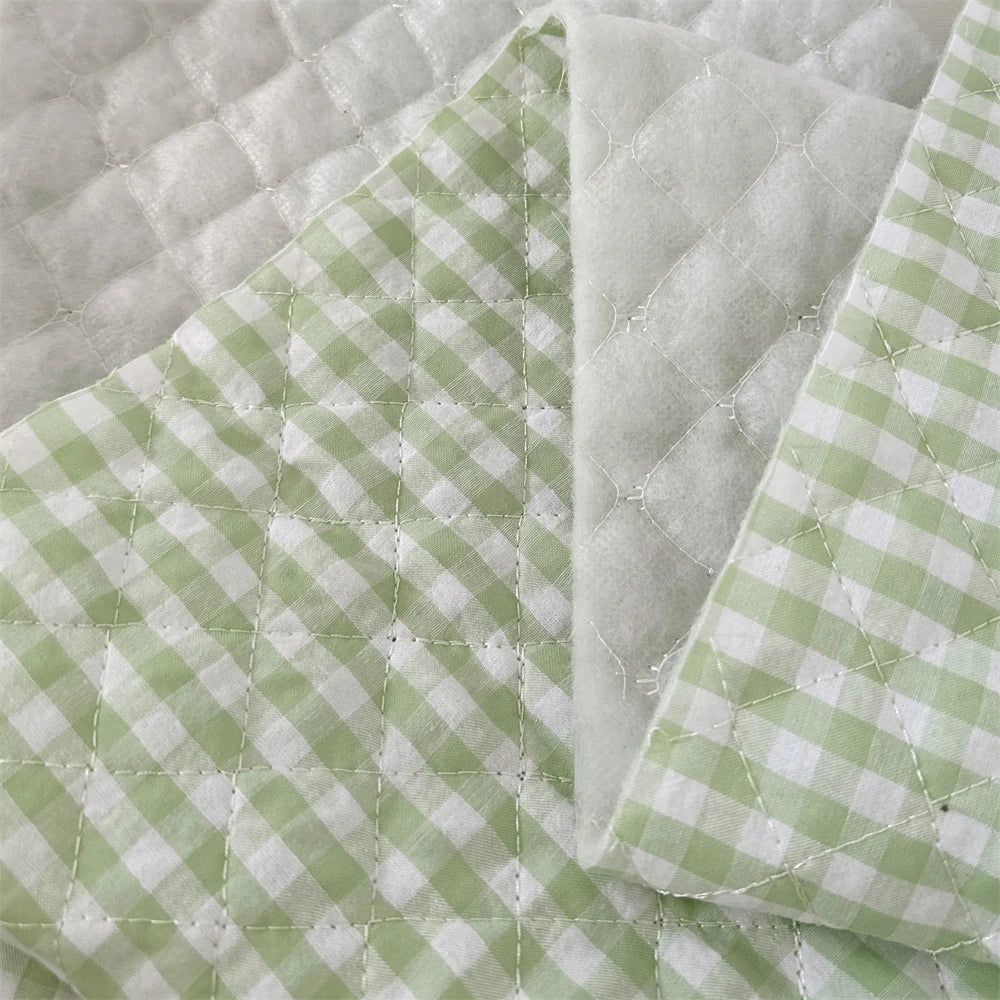 Quilted Cotton Padded Composite Fabric – 57" × 20" Color-Block Plaid Panel | Clothing Lining & Cushion Sewing