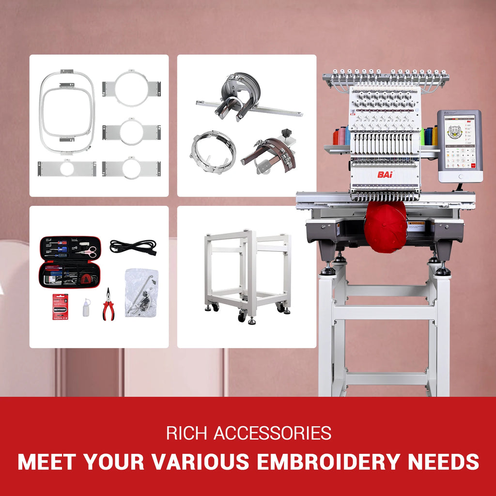BAI Industrial 3D Bag Embroidery Machine – Single Head, 15 Colors, 1000 SPM