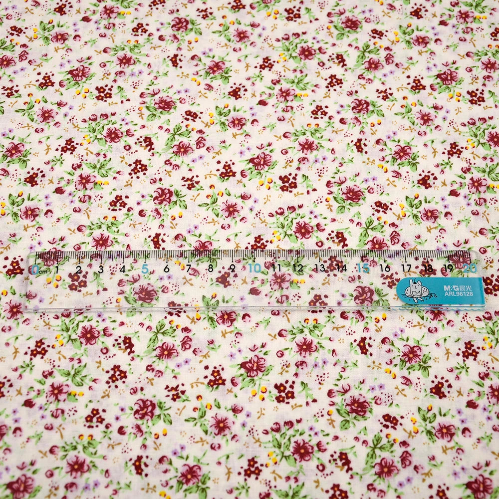 Teramil New Cotton Cloth Fabric Blue and Pink Flower Design for Sewing Home Textile Handicraft Patchwork Scrapbooking Needlework