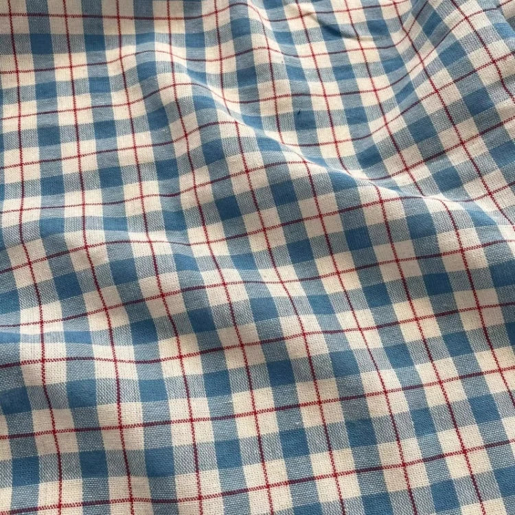 Ins Style Checkered Cotton Cloth DIY Blue Fabric
