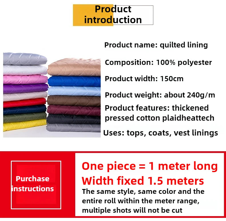 Thickened Quilted Lining Fabric – 59" Wide Polyester Geometric Liner for Coats, Jackets & Vests (Sold by the Meter)