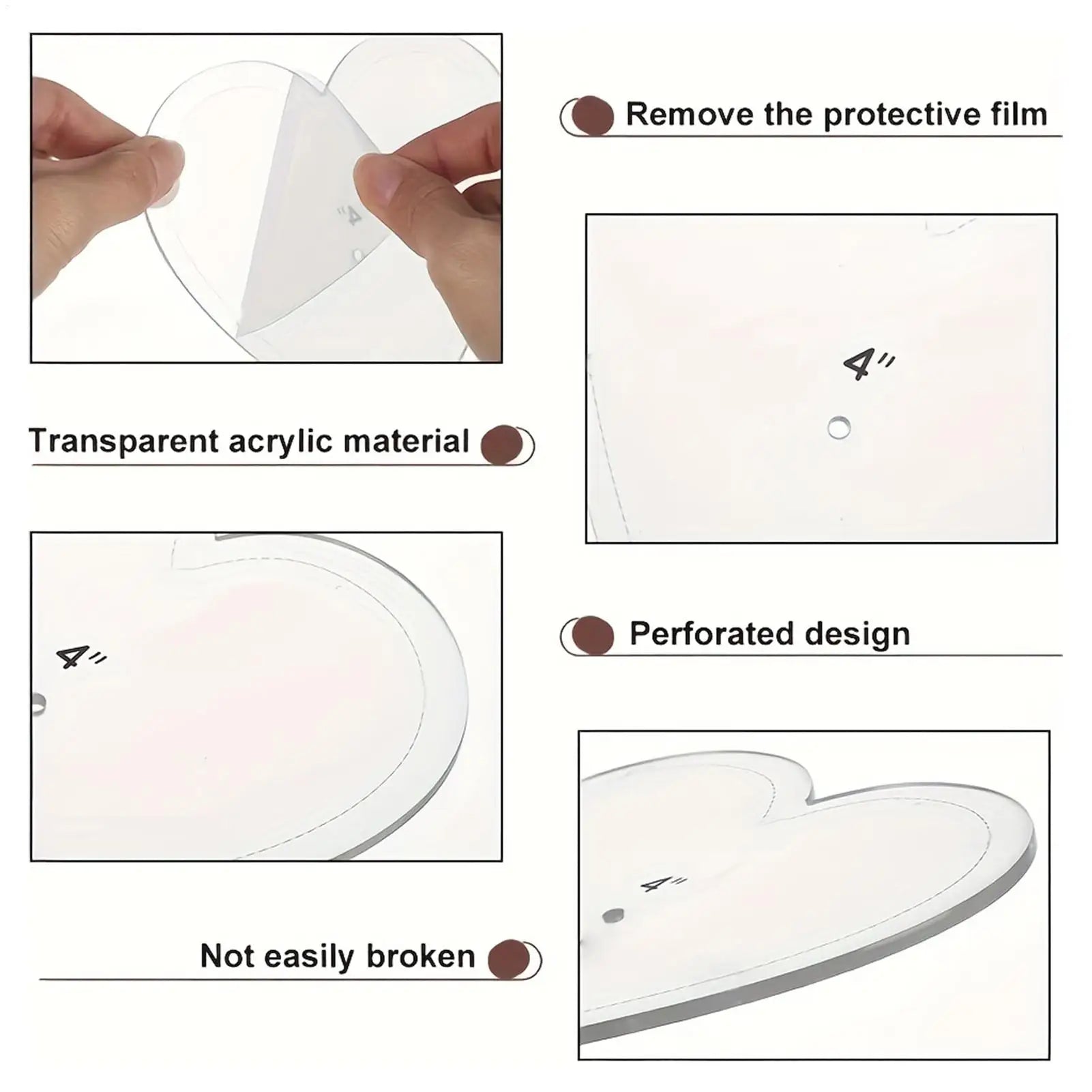 8-Piece Heart Quilting Template Set – Acrylic Fabric Cutting Stencils for Patchwork & Sewing