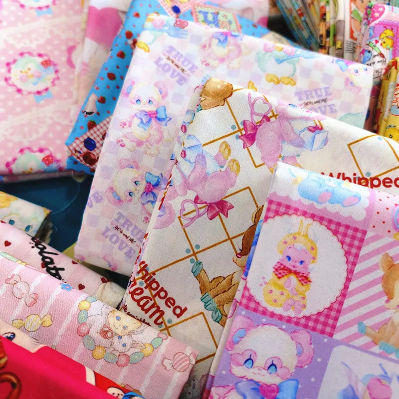 Kawaii Cat & Deer Print Organic Cotton Fabric – 110cm Wide | Kids Clothes, Quilting & DIY Sewing