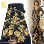 Tela de encaje bordado con cuentas de jacquard africano 2026, tul francés, tela de encaje con lentejuelas para vestido de novia de mujer, material de costura