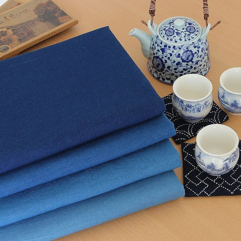 Indigo Batik Cotton Fabric – Grass-Dyed Sashiko & DIY Quilting Cloth (115cm Wide)