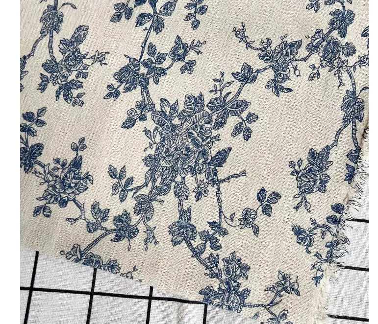 Printed Linen Cotton Fabric – Breathable Canvas Cloth for Quilting, Bags & Crafts (150cm Wide, Sold by the Meter)