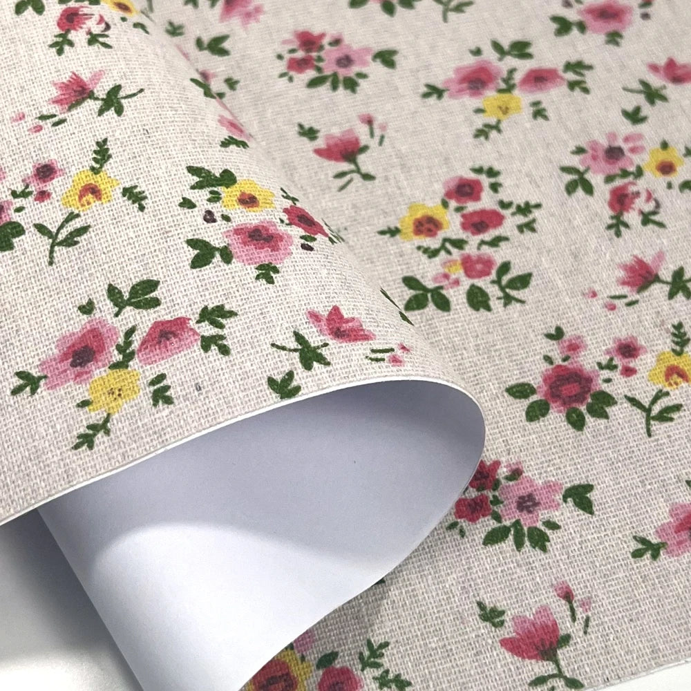 Retro Floral Print Self-Adhesive Linen Cotton Fabric Roll – 50x145cm | DIY Crafts, Jewelry Box & Furniture Repair