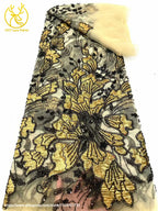 Tela de encaje bordado con cuentas de jacquard africano 2026, tul francés, tela de encaje con lentejuelas para vestido de novia de mujer, material de costura