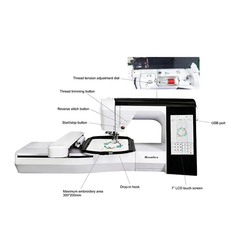 ROSATEX RS-777 High Speed Household Computerized Embroidery Machine – 85W, Flat-Bed Chain Stitch