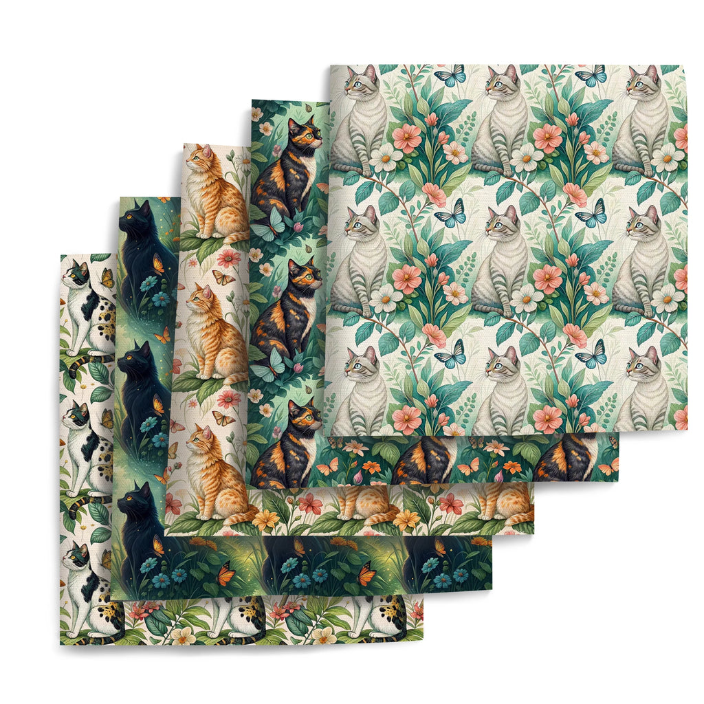 Butterfly & Cat Patchwork Quilting Fabric – 50×145cm Fat Quarter Cut