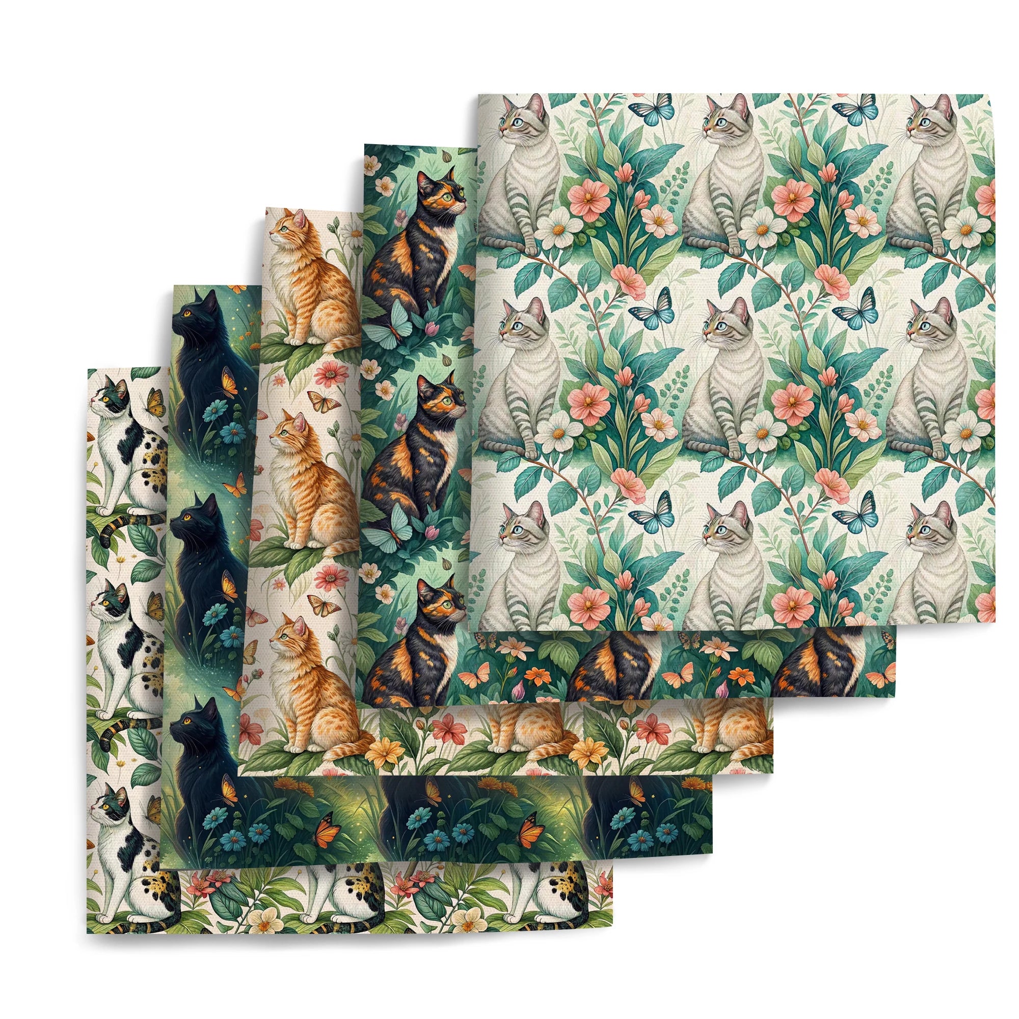 Butterfly & Cat Patchwork Quilting Fabric – 50×145cm Fat Quarter Cut