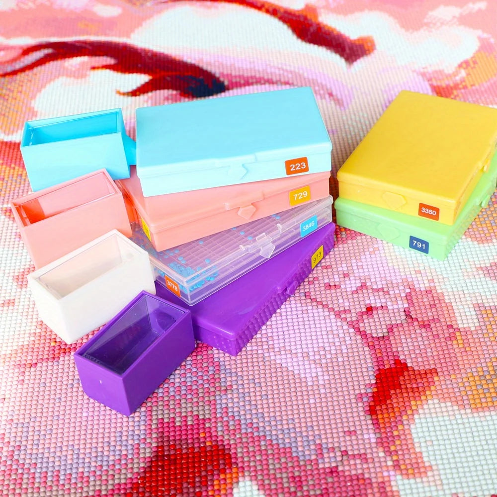 Juego de 6 bandejas para perforación y caja de almacenamiento para pintura de diamante – Organizador de cuentas 2 en 1 para manualidades DIY