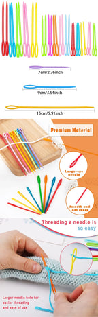 Agujas de coser de plástico de ojo grande, 30 unidades – Agujas coloridas de seguridad para enlazar y para lana para manualidades