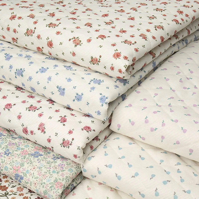 Xintianji Quilted Corduroy Fabric – Floral Print, Thickened, 150cm Wide