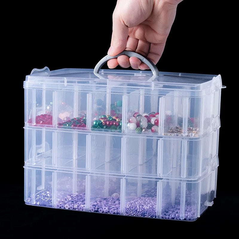 3-Layer Stackable Storage Container Box with Adjustable Compartments for Bead Organizing Storage of Small Items Crafts Jewelry