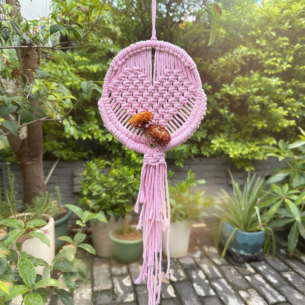 Kit de macramé Corazón y Flores para Colgar en la Pared — Kit de Manualidades DIY para Principiantes | Poliéster